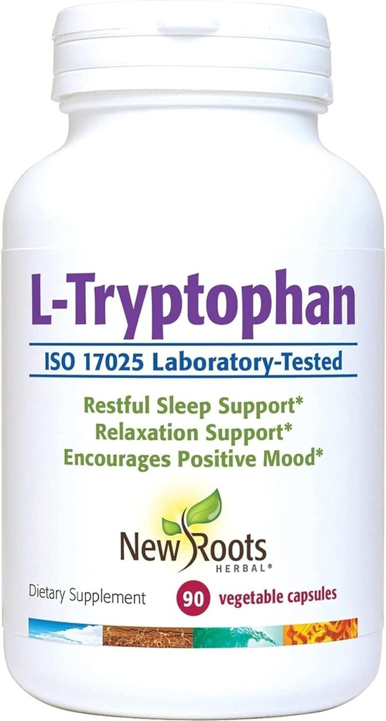 NOWY ROOTS HERBAL L- Tryptofan Suplement do snu (90 Kapsułek) 220mg, Ziołowy Suplement do Zdrowego Snu, Nastrojów i Stress Response Support - Gluten- Free, Non-GMO