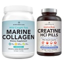 AMANDEAN Premium Creature HCl & Marine Collagen Bundle. USA- Made CON- CRET. 7X Koncentrated. Zhydrolizowane białko kolagenowe. Wsparcie Recovery & Lean Muscle. Zdrowa skóra