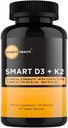 Witamina D3 + K2 - Zdrowie kości i wsparcie immunologiczne - 7000 IU (175 MCG) D3 + 500 MCG K2 - Współczynniki B6, Magnezu i cynku - Bezgluten, Wegan, Non-GMO - Suplement diety - 30 Kapsułki wegetariańskie