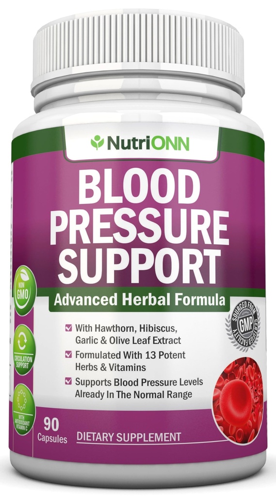 Support Supplement Blood Pressure Supplement - 13 Herbs & Vitamin - z Hawthorn, Hibiscus, Czosnek i Oliwa Liść Extract - Natural Supplement for Women & Men - Wysoka moc kapsułki - Non-GMO - 90 Day Supply