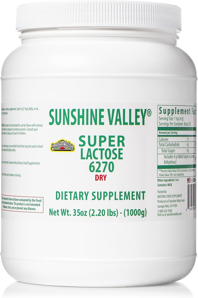 Sunshine Valley ® Super Laktoza Suchy Proszek (FREE FLOW POUR) - Natural Sweetener & Piekarnik Enhancer, Cukier proszkowany do gotowania i żywności mieszanki, Stabilizator żywności i wypełniacz - 35 Oz