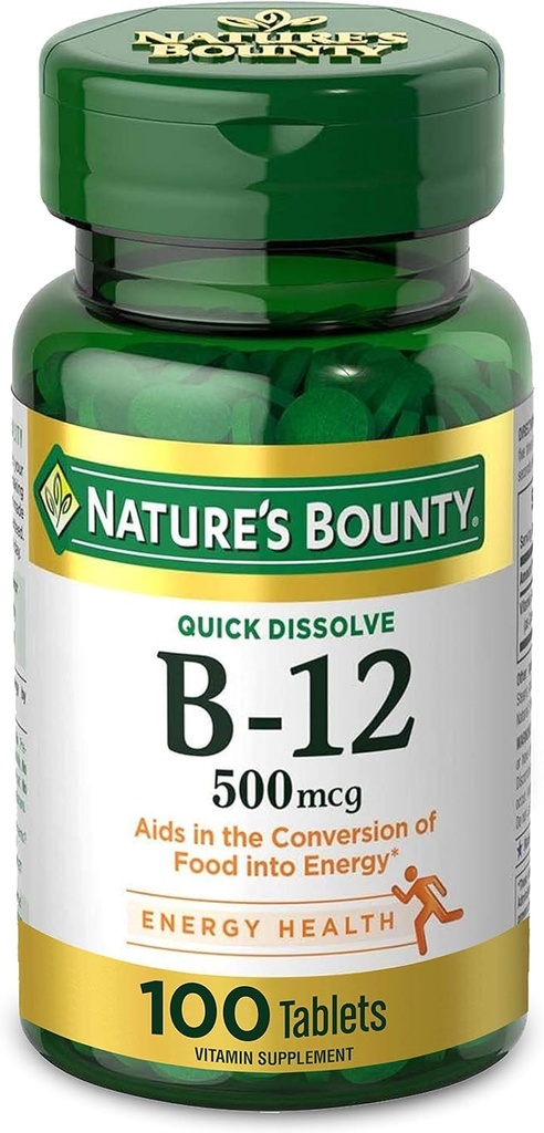 Nature 's Bounty Witamina B- 12 500 µg, 100 Count (Opakowanie po 2)