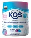 KOS Energizing Blue Spirulina Mieszanka - USDA Certified Organic - Witaminy B, Ashwagandha, Ginseng, Adaptogens, Biotin - Wegan Pre Workout Powder - kofeinowane, Berry Flavored, 28 Służenie
