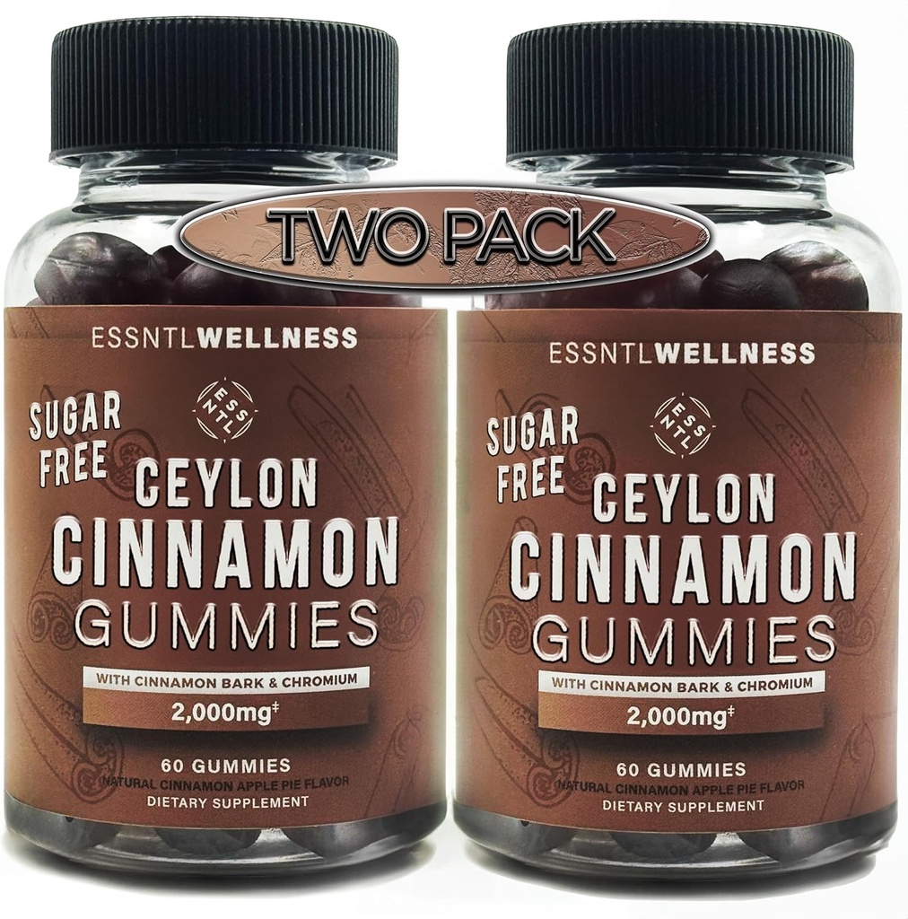 Ceylon Cynamon Gummies bez cukru, (120ct 2,000mg / serving) Wspólne wsparcie, Przeciwutleniacz, Pyszny Cukier Wolne Jabłkowe Gummies, Wegan i Gluten Free
