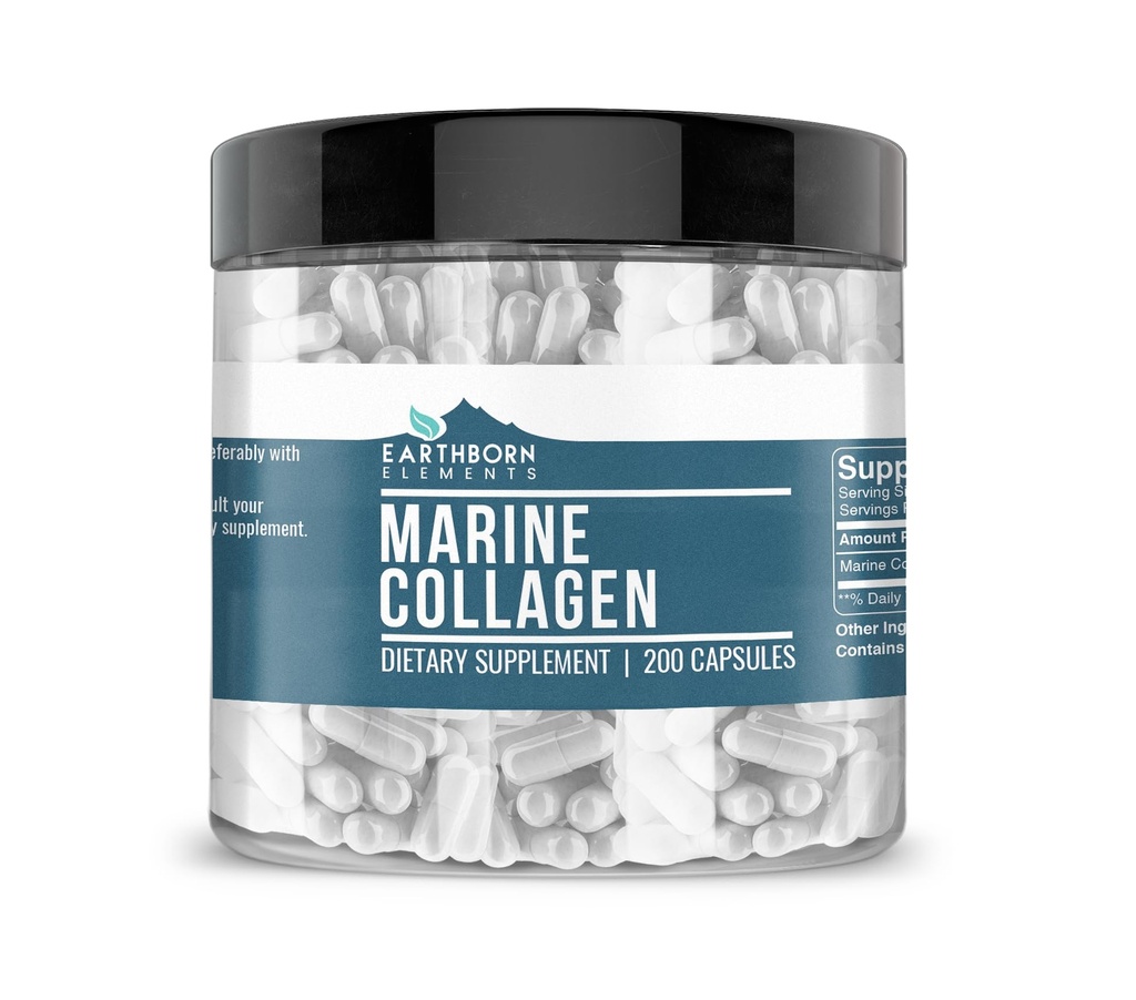 Earthborn Elements Collagen Peptydes (200 kapsułek) Hydrolizowane zderzenie ryb, Non-GMO, Scent- Free, Biodostępny (960 mg Serving)