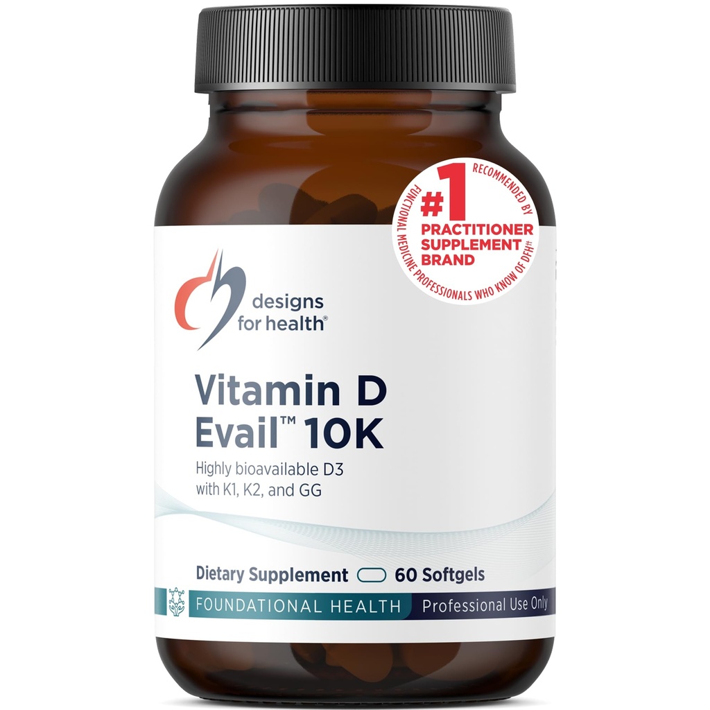 Designs for Health D- Evail 10K - 10 000 IU Suplement Witaminy D z witaminą K (K1, K2 jako MK- 4) + GG - Kości, układu sercowo-naczyniowego + Wsparcie immunologiczne - Ulepszona Biodostępność Witamina D3 (60 Softgels)