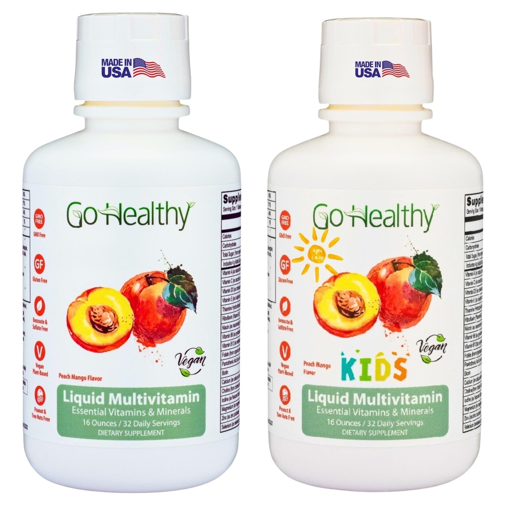 Go Healthy Multivitamin dla dzieci, Toddlers (1 butelka) i Multivitamin dla kobiet, mężczyzn i nastolatków (1 butelka) Wegan, Bundle