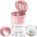 Pigułka Cutter Splitter z dispenser, Pigułka Cutter dla małych lub dużych tabletek, kruszy tabletki, Witaminy, Tablety, Stal nierdzewna Blade, Odkurzalny Puchar Picia (Pink-1)