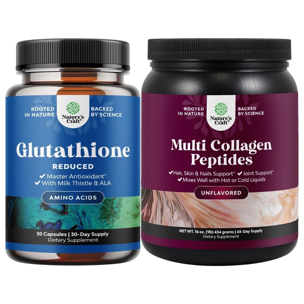 Paleta zredukowanego Glutationu Suplement z Otylem Mlecznym - 500 mg na Podawanie Czystego Glutationu L i Multi Collagen Protein Powder - Keto Zhydrolizowany Kolagen Peptydy Włosy Skóra i Nails Vitamis