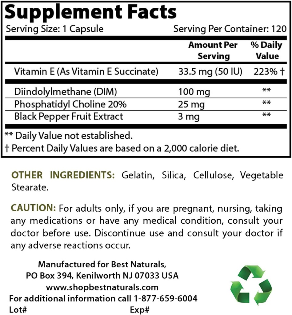 Najlepsze Naturals DIM Suplement 100 mg & Witamina B12 6000 µg