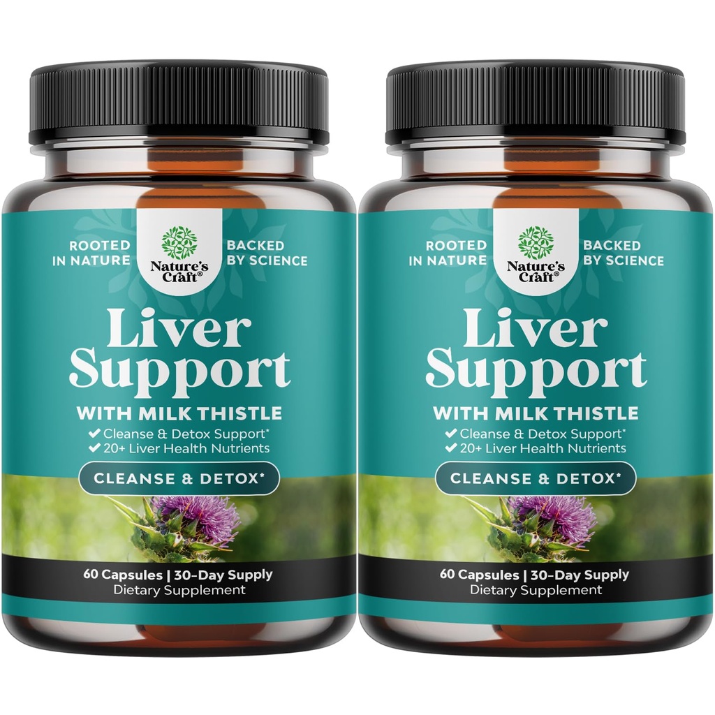 Nature Craft Liver Cleanse Detox & Napraw 2 Pack Bundle - Herbal Liver Support Milk Tistle Supplement - Silimarin Milk Tistle Supplements with Dandelion Root, Choline, Beetroot & Artiduck Extract