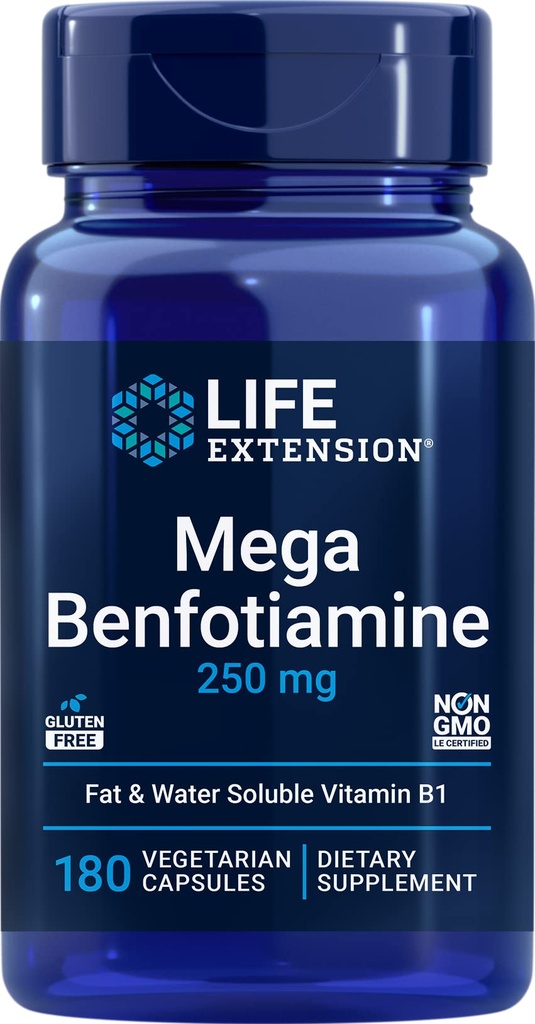 Life Extension Mega Benfotiamina, 250 mg, 180 wieczka z tiaminą - suplement witaminy B1