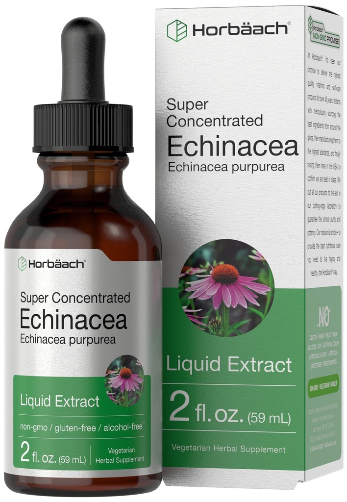 Horbaach Echinacea Krople Ziarna nalewka 124; 2 fl oz description 124; Super koncentrat ekstrakt korzeniowy description 124; Alkohol wolny płyn description 124; Wegetarianin, Non-GMO & Gluten