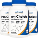 Nutricost Chelated Iron, As Ferrochel, 36mg, 240 kapsułki (3 butelki)