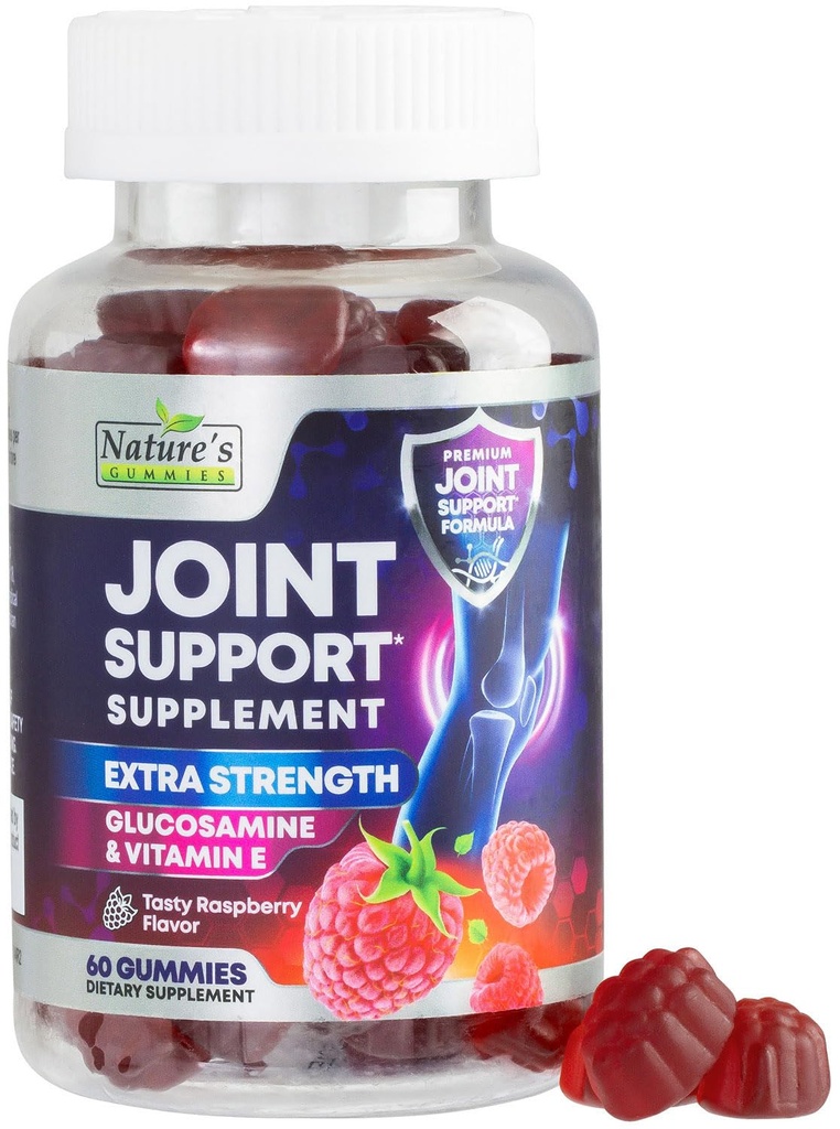 Joint Supplement Supplement - Dodatkowa siła Glukozamina Gummy wspomaga zdrowie i elastyczność dla pleców, Knees, Ręce - Naturalne witaminy E immunologiczne Wsparcie - Najlepsze Gummies dla kobiet i mężczyzn - 60 Gummies