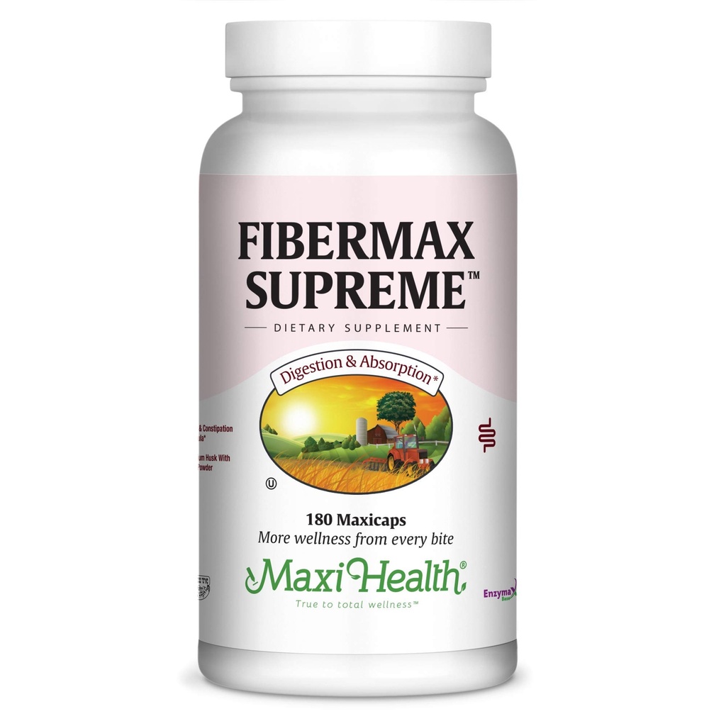 Maxi Health Fibermax Supreme - Fiber Kapsułki dla Gentle Digestive i Gut Support - Wegetariański Pyllium Husk Kapsułki - Kosher Fiber Supplement for Men and Women (180 Count)