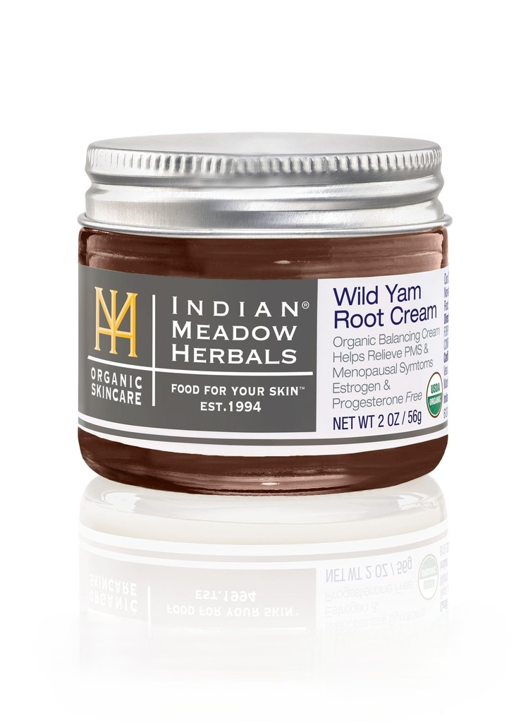 Indian Meadow Herbals Wild Yam Root Cream (2oz) - USDA Certified Organic Balancing Cream for PMS & Menopauza Relief - Estrogen & Progesterone-Free. Handmade by US. Woman-owned & Operated Since 1994.