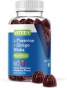 Viteey L- Theanine Gummies z Ginkgo Biloba dla dorosłych - Pomoc w Focus & Relax, Poprawa nastroju - Nie GMO, Żelatyna Free, Wegan, Gluten Free, Natural Sourced Cheable Smaczne Malina Gummy