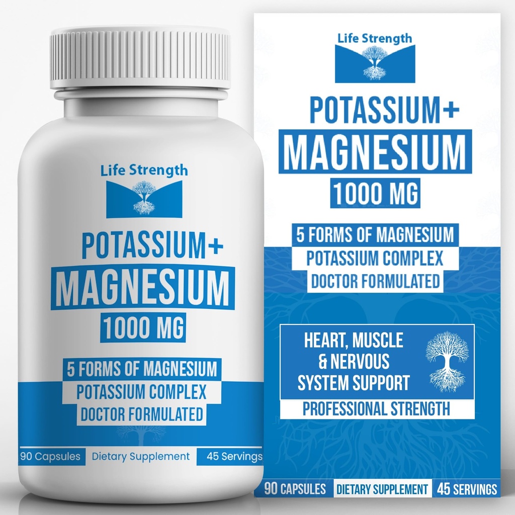 Siła życia Potasu i Magnezu Complex z asparaginianem, tlenkiem, glicynianem, glukonianem i cytratem - 1000mg (90 kapsułek) Lekarze Zaprojektowani i Mieszane