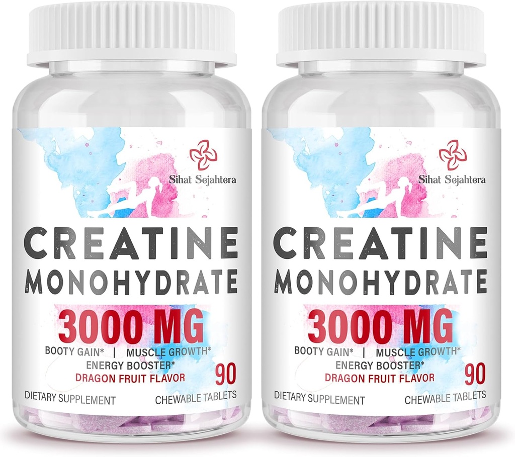3000 MG Monohydrat kreatryny dla kobiet i mężczyzn, Pigułki kreatryczne z BCAA & Zhydrolizowany Kolagen kreatryny żuć tabletki do wydajności i odzysku, Siła, Smoczy aromat owocowy, 180 tabletek