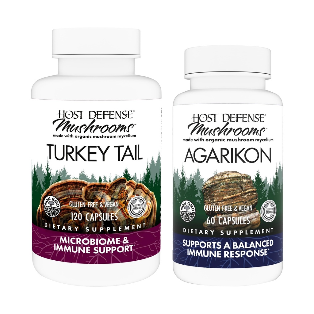 Host Defense Bundle z Turkey Tail Kapsułki, 120 Count & Agarikon Kapsułki, 60 Count - Wsparcie Digestive & Immune Health - Wsparcie Funkcje immunologiczne i Komórka Siła *