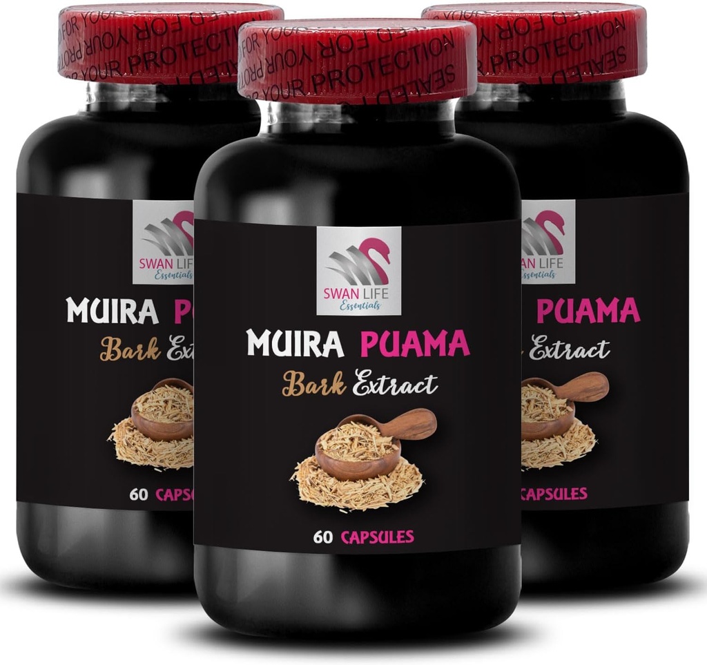 Aktywacja napędu ziołowego - MUIRA PUAMA BARK EXTRACT - Dzienna witalność, Źródło botaniczne, Boost wydajności, Energizing Routine, Energia oparta na plancie, Focus Lift, Adventure Ready 3 Butelki 180 Kapsułki