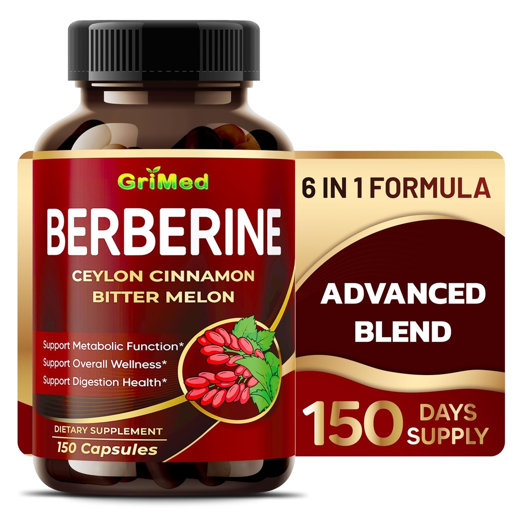 GriMed Berberine Supplement 9,500mg z Ceylon Cynamon Bitter Melon wspomaga zdrowy system immunologiczny - Made in The USA
