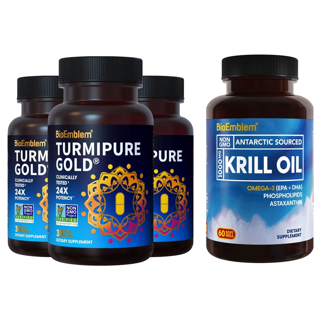 BioEmblem Antarktyczny Kryl Suplement oleju Kurkumina kurkumina z Klinicznie badane TurmiPure - Wspólne wsparcie, Zdrowe suplementy zapalne Turmeric