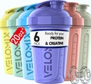 VELOMIX -6 opakowań - 20 oz butelka shaker protein dla mieszanek protein - 6x whisky drutu 124; szklanki shaker proof dla shakes protein 124; Stackable butelka shaker protein Pack 124; zmywarka do naczyń bezpieczne (cienie pastel)