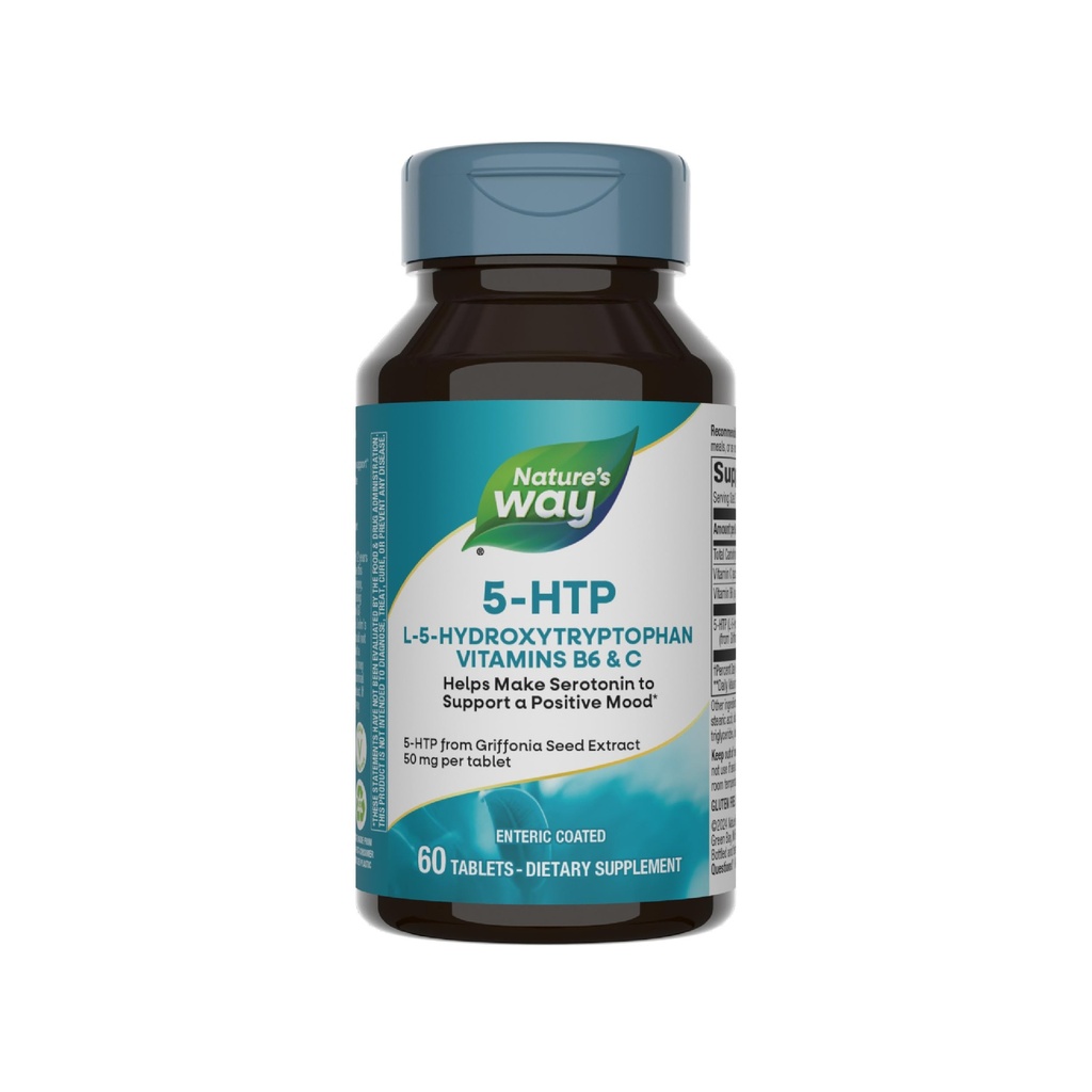 Natural 's Way 5- HTP, L- 5- Hydroxytryptofan, Pomaga Serotonin do promowania pozytywnego Outlook *, Witamina B6, Witamina C, Wyciąg Griffonia Fasola, 60 Tabletki (Opakowania może Vary)
