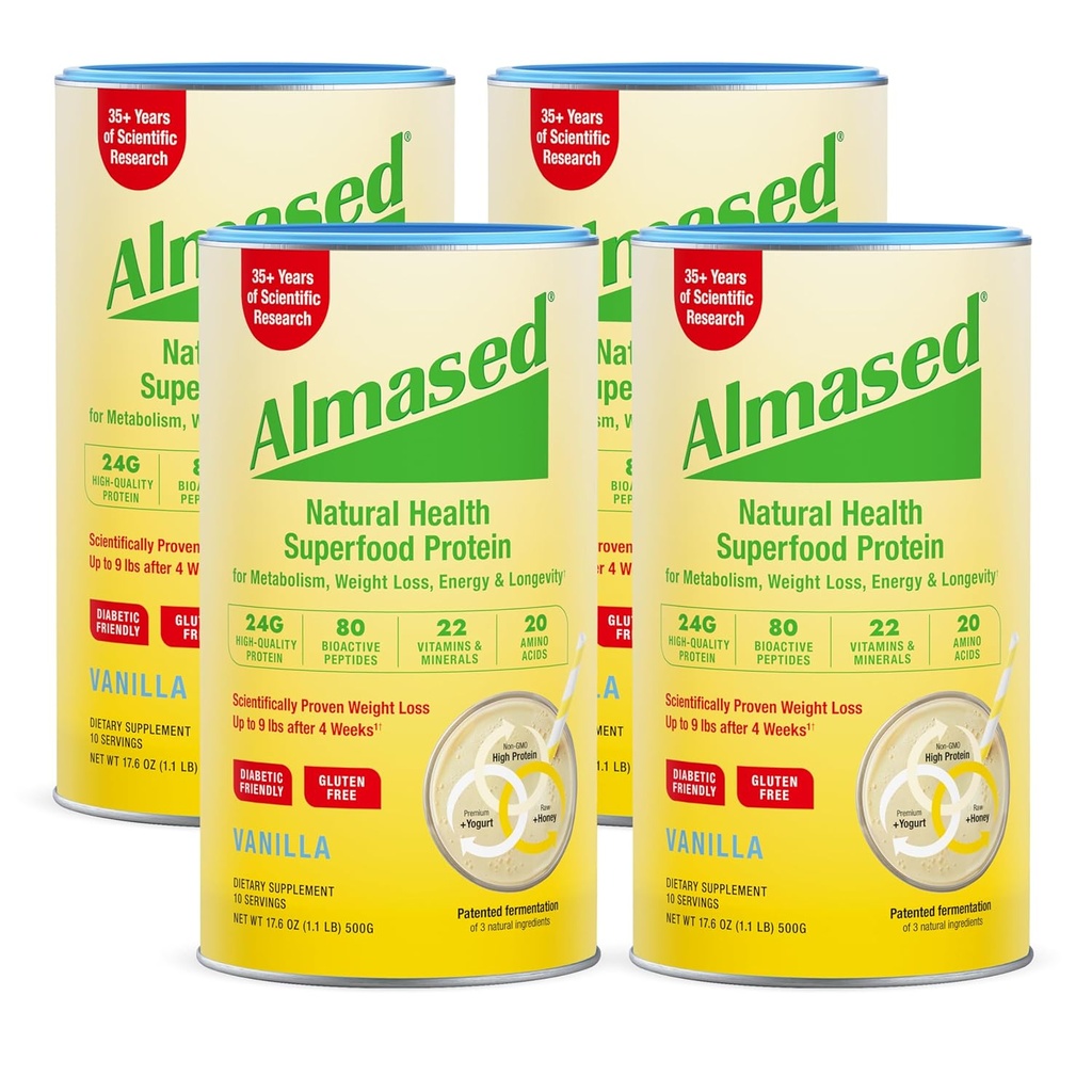 Almated Vanilla Meal Replacement Shake - Niskie - Glicemiczne Wysokie Rośliny Protein Powder - Nutritional Weight Health Supplement - Vanilla Flavor - 17.6 oz (1.1 Funt (4 Pack))