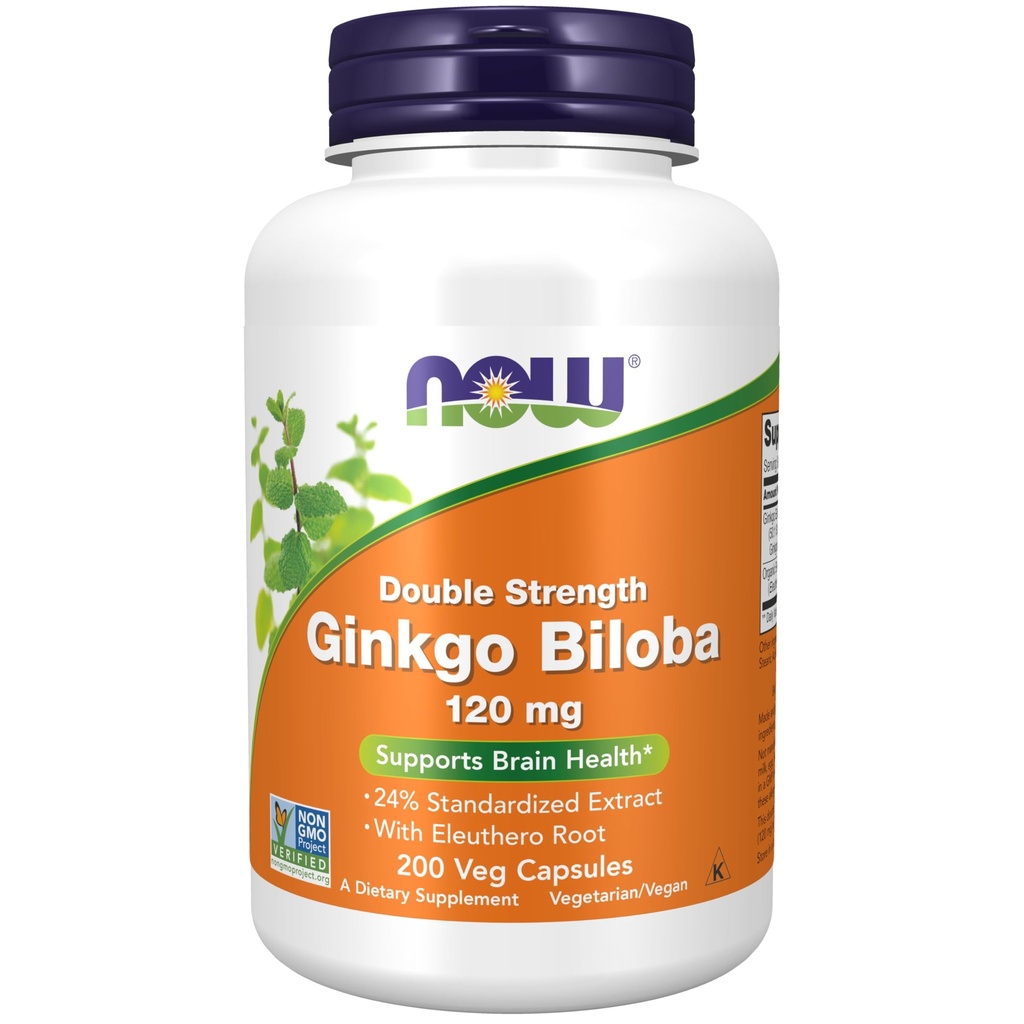 Teraz żywności Suplementy, Ginkgo Biloba 120 mg, podwójna siła, nie GMO Projekt zweryfikowany, 100 Kapsułki Veg