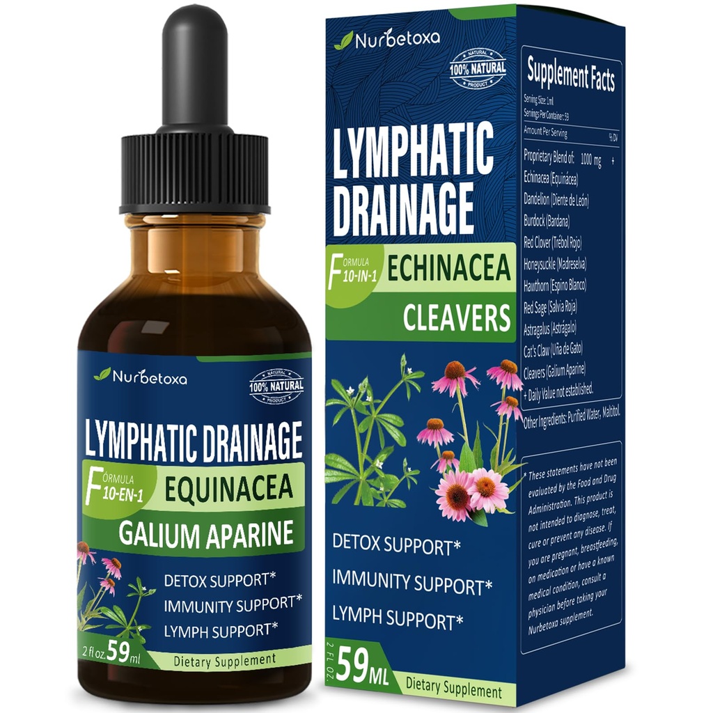 Cleavers Lymphatic Drainge Drops for Lymph System Detox Cleanse, Lymphedema Supplement Formuła w / Echinacea, Pazur Kot, Red Clover Extract Tincture, Użyj z narzędzia do masażu Lymph. 2oz