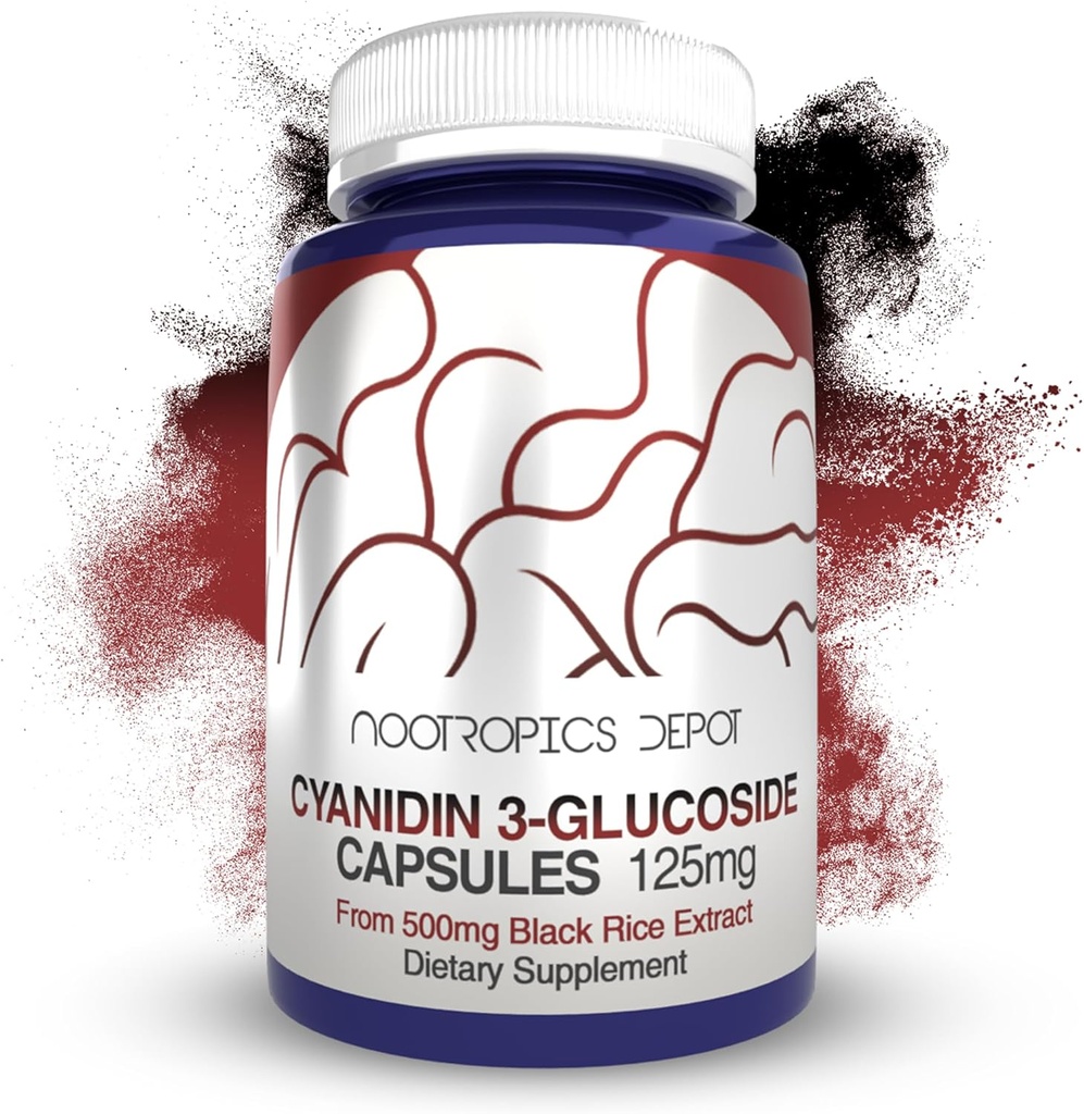 Nootropics Depot Cyanidin 3-Glucoside Capsules | 125mg | 60 Count | Black Rice Extract | C3G | Oryza Sativa | Metabolic, Vision, & Cognitive Support