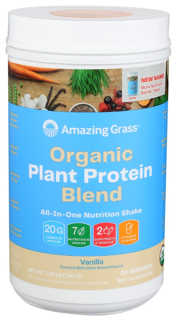 Amazing Grass Organic Plant Protein Blend: Vegan Protein Powder, New Protein Superfood Formuła, All- In- One Nutrition Shake z buraka korzeń, Pure Vanilla, 20 Servings
