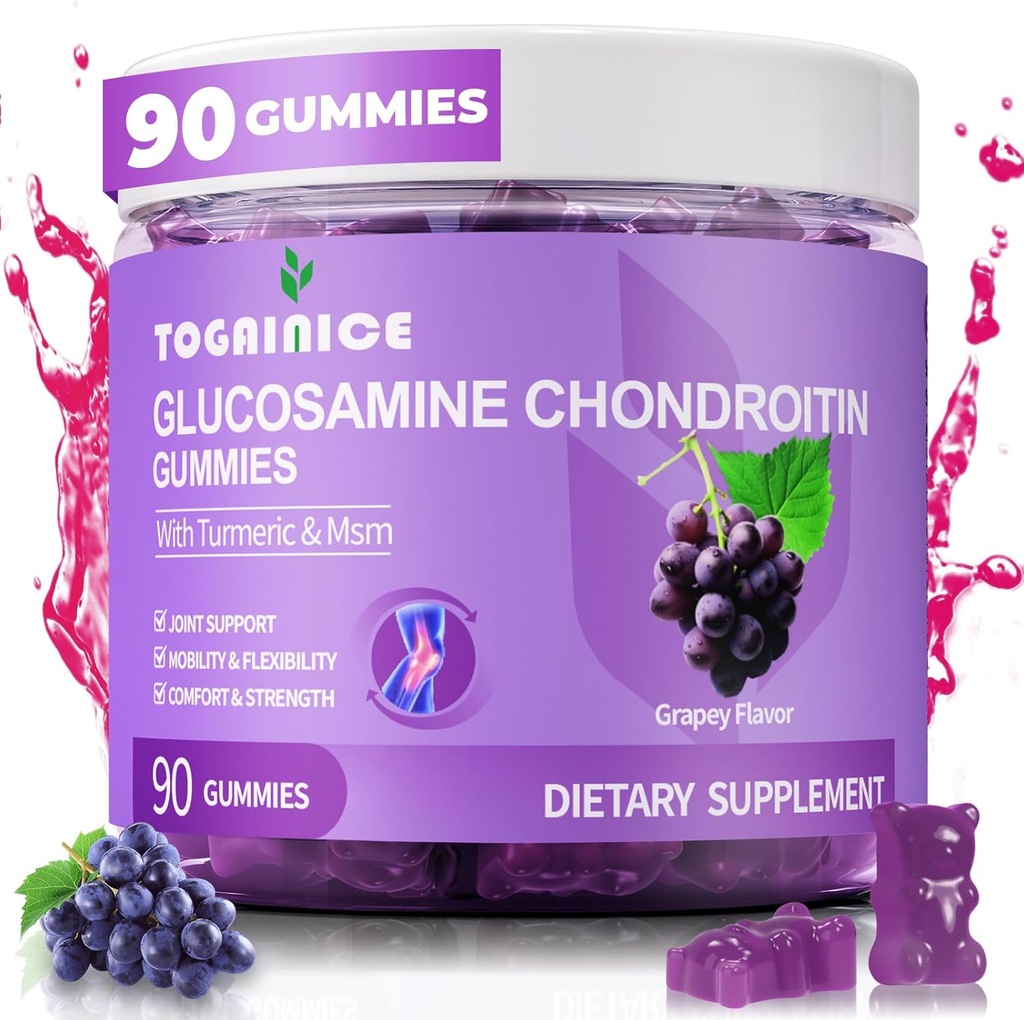 Joint Support Gummies z Glucozamina Chondroitin, Cukier wolny, 1500mg Extra Siła z MSM & Turmeric (90 Count)
