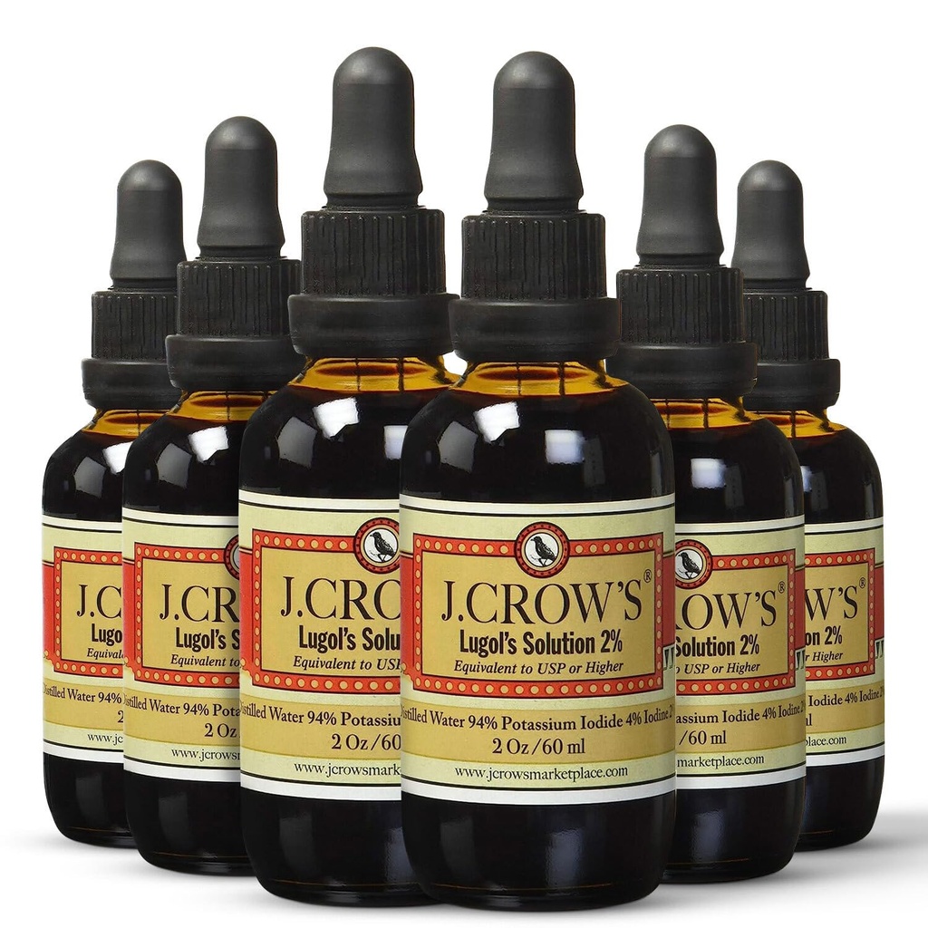 J.CROW 'S ® Lugol' s Rozwiązanie jodu 2% 2 oz (6 butelek) - Premia jodu i jodku potasu ciecz, gluten i bezalkoholowy naturalny ekstrakt z Brine, No Expiration - 1200 Drops