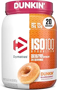 Dymatyzacja x Dunkin 'Glazed Donut ISO100 Proszek białka serwatki, 25g białka, 5,5g BCAA, 120 Cal., Gluten Free, 1g tłuszczu, 1g cukru, 2g węglowodanów (20 Sług)