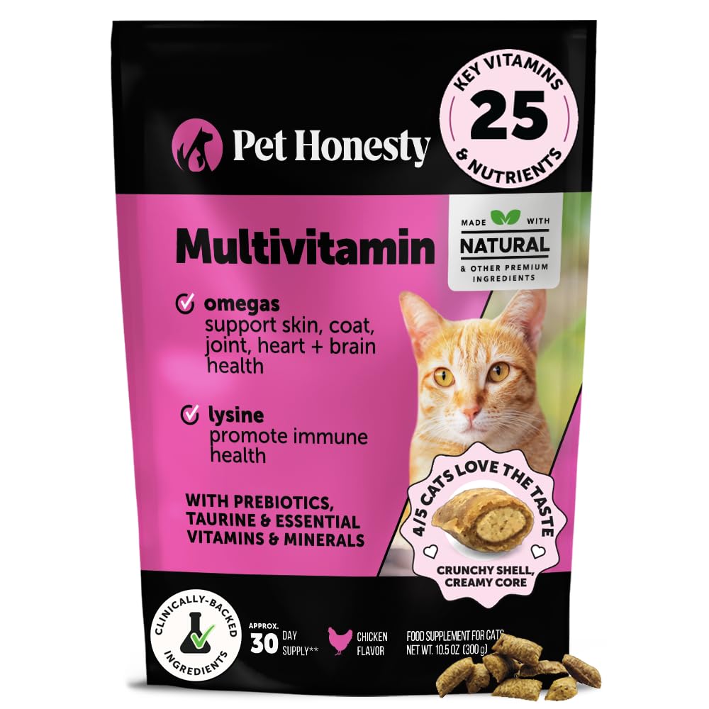 Kot Multivitamin Chrupiące & Kremowe Chews - Leczenie kota dla zdrowia + immunologiczne, Wspólne Wsparcie, Skóra & Coat, & Trawienie - Witaminy z Omega 3, Lizyny i Probiotyki (30 Day Supply)