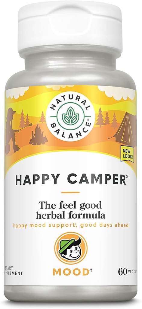 Natural Balance Happy Camper - Feel- Mood Supplement Supplement - Gotu Kola, kwiat namiętności i Kava Kapsułki - 60- Day Guarantee (30 Sług, 60 VegCaps)