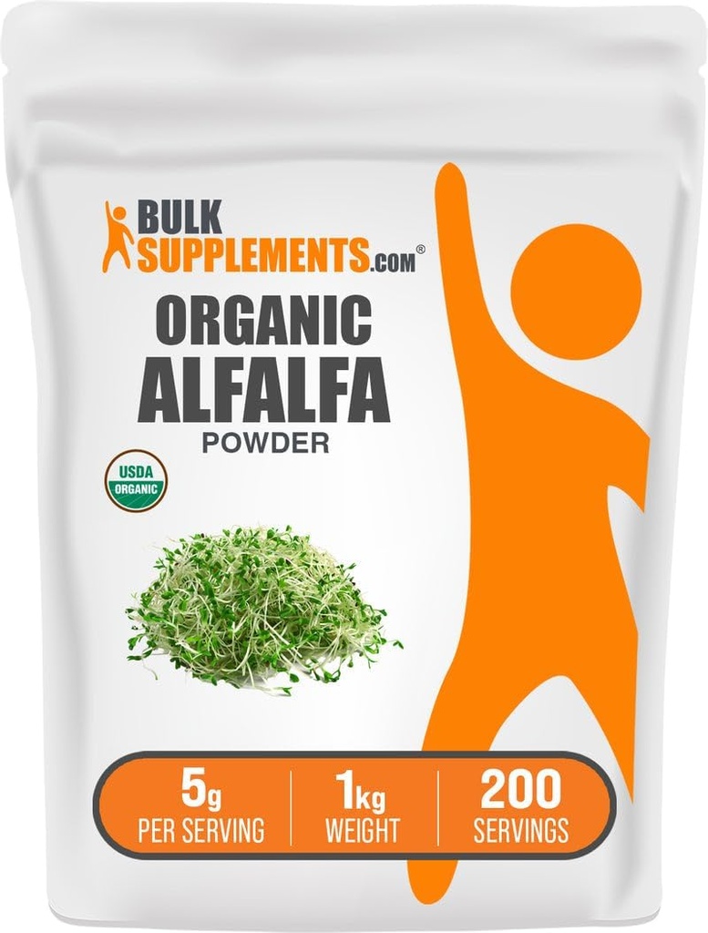 BulkSupplements.com Organic Alfalfa Grass Powder - Alfalfa Supplement, Green Superfood Powder - Wegan & Gluten Free, 5g na Serving, 1kg (2,2 kg) (Opakowanie 1)