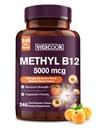 Witamina B12 Podjęzykowa, Metylokobalamina 5000mcg do produkcji energii, Energia, Nerwy i wsparcie komórkowe, Naturalny aromat brzoskwini, Wegan, Cukier zerowy, 240 Szybko rozpuszczalne tabletki