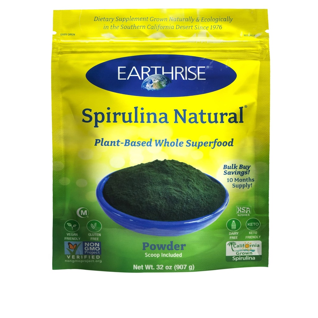 Earthrise Spirulina Natural Powder 32oz, Natural Premium Spirulina z Kalifornii-Vegan, Gluten Free, Keto Friendly, Nie-GMO Super Food wysoki w witamin i minerałów. (2 LB)