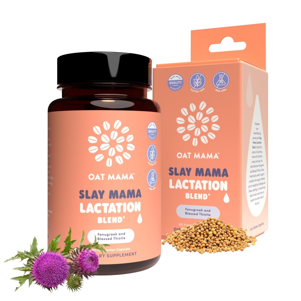 OAT MAMA Organic Lactation Supplement - "Slay Mama" Błogosławiony Thistle & Kozieradka kapsułki - Herbal Lactation Blend, Pospartum Support for Breastfeed Moms