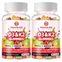 Natury Pomoc Bez cukrów Witamina D3 K2 Gummie z wapniem + K2 (MK- 7), Cytrynian magnezu, Witamina C, Dodatkowa siła - Ostateczna Absorpcja dla Zębów mięśniowych kości immunologiczne, Wegan - 120 Gummie