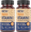 DEVA Vegan Natural Source Witamina E 400IU z mieszanymi tokoferolami, Wolne od soi - 90 Czapek Veg (Opakowanie po 2)