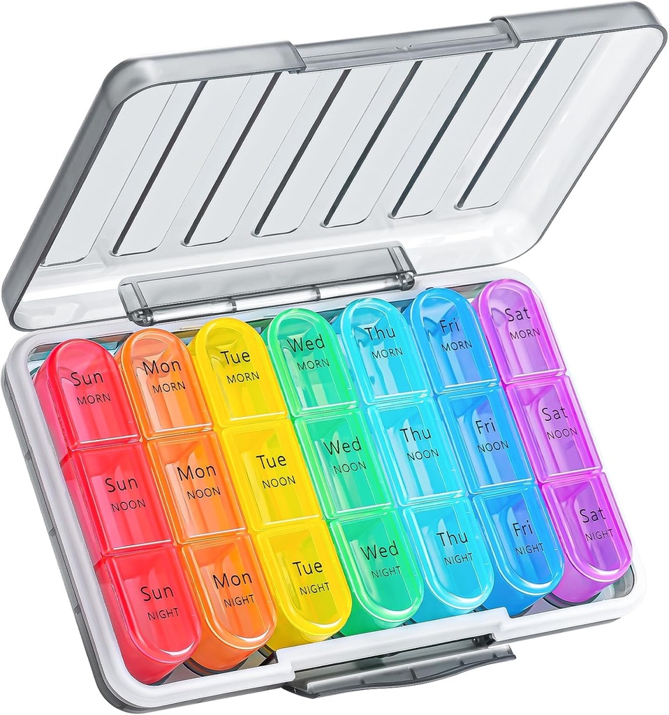 Zoksi Moisture- Proof Pill Organizator 3 razy dziennie, Sealed Weekly Pill Box 7 Day, Big Daily Pill Box Organizator, Travel Medicine Organizator, Przenośny pojemnik Pill z 21 Komory do trzymania Meds