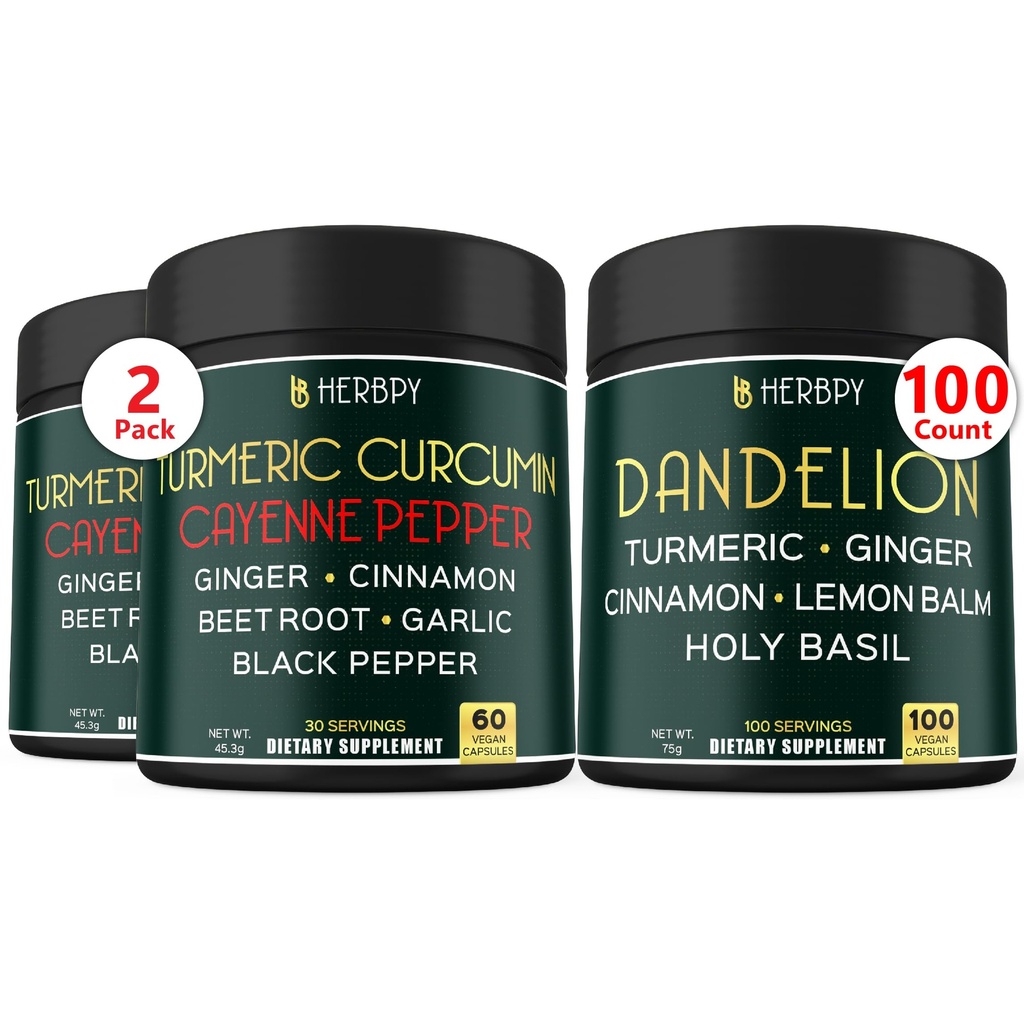 Paleta 7in1 Kurkumina Turmerowa & 6in1 Suplement Dandelion - Serce wsparcia, Trawienie Zdrowie i System immunologiczny