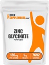 BulkSupplements.com Proszek glicynian cynku - Suplement cynku, Suplement mineralny do wsparcia immunologicznego - Bez glutenu, 130mg na jedną porcję, 1kg (2,2 kg) (Opakowanie po 1)