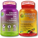 UZUPEŁNIANIE STUDIO Quercetin z bromelainą, witaminą C i cynkiem + bazującym na plancie wapniem, magnezem, D3, K2 & Turmeric - 100% Vegan Supplement Bundle for Immune & Bone Support